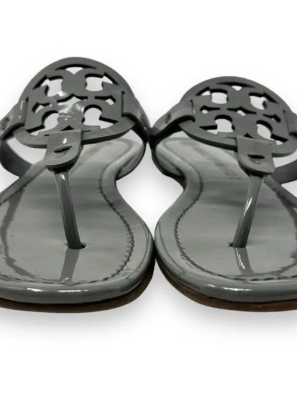 New Tory Burch Miller Patent Leather Sandals in Malta Gray Size 7.5 - Picture 4 of 12